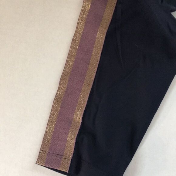 Nylora Bartley Leggings Navy Blue with gold and Lavender  Stripe on sides Sz L - Picture 16 of 16